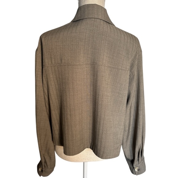 Adrianna Papell Utility Jacket Fade Olive Ivory Shadow Stripe Size Large EUC - Picture 3 of 7